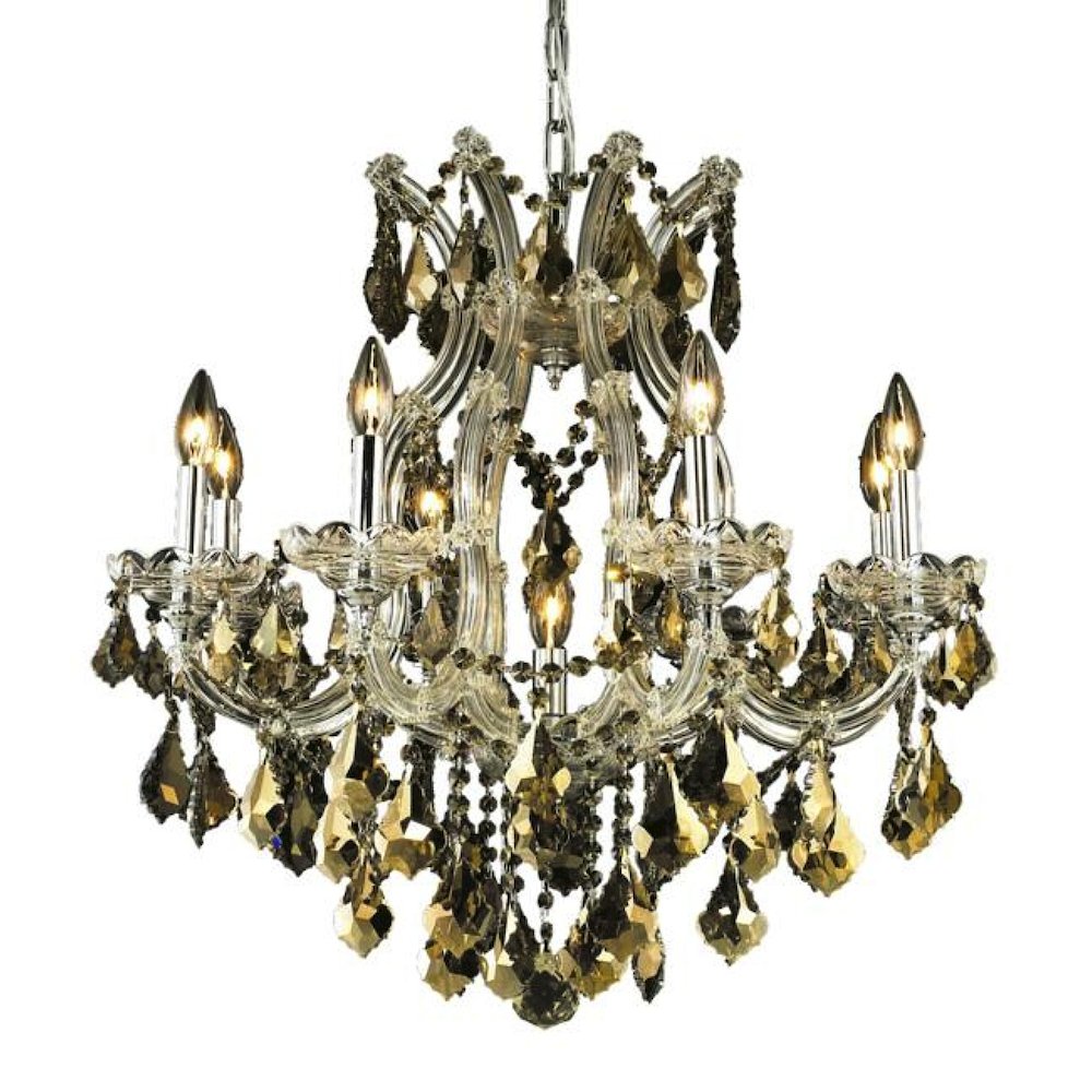 Maria Theresa 9 light Chrome Chandelier Golden Teak (Smoky) Royal Cut Crystal