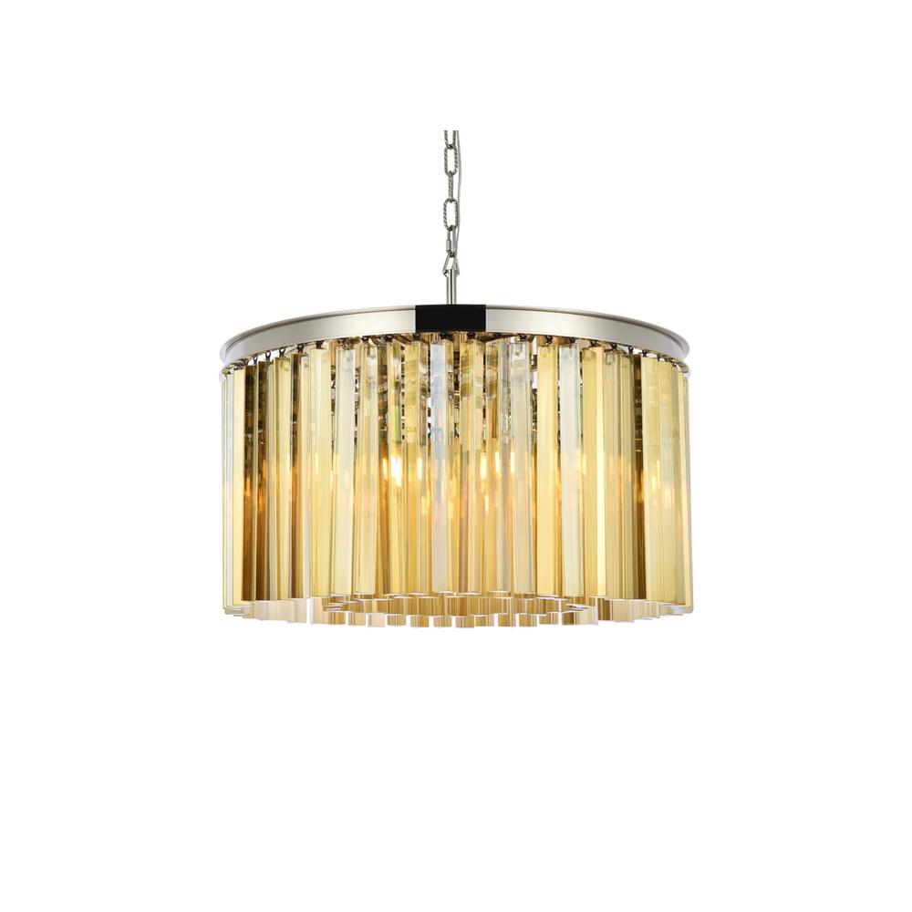 Sydney 8 light polished nickel Chandelier Golden Teak (Smoky) Royal Cut Crystal