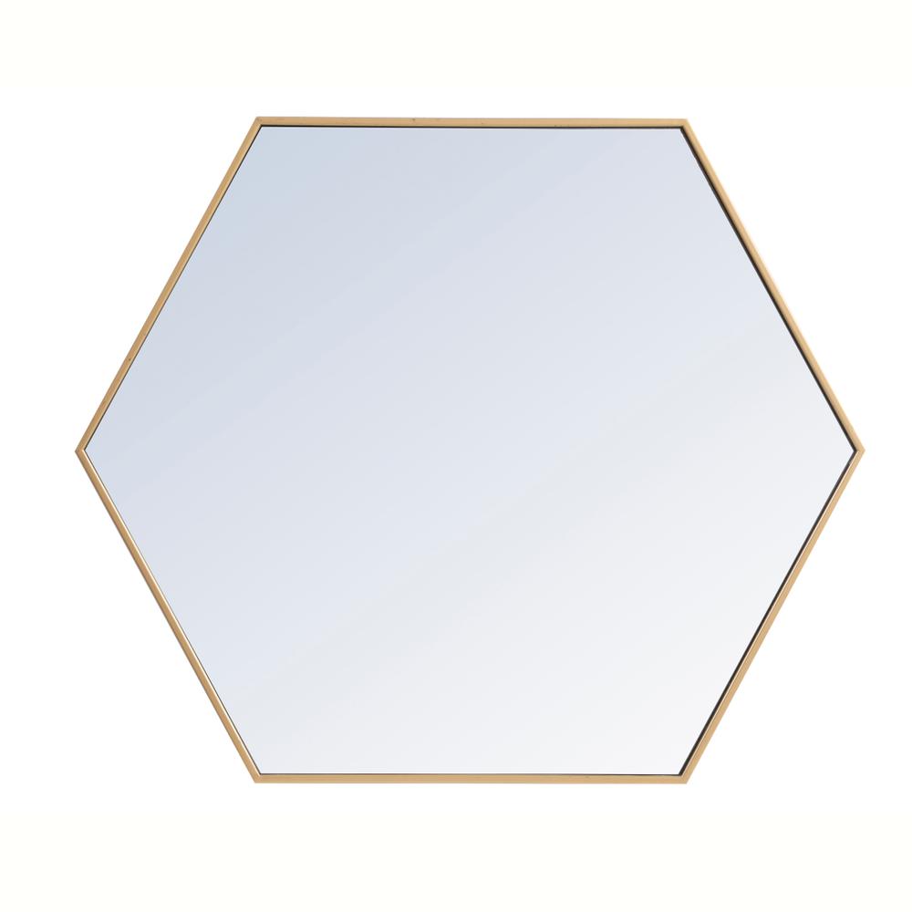 Metal frame hexagon mirror 38 inch in Brass