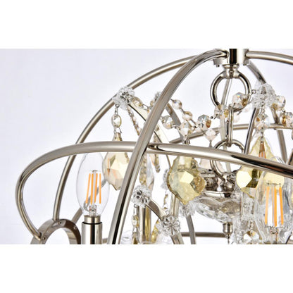 Geneva 5 light polished nickel Pendant Golden Teak (Smoky) Royal Cut crystal