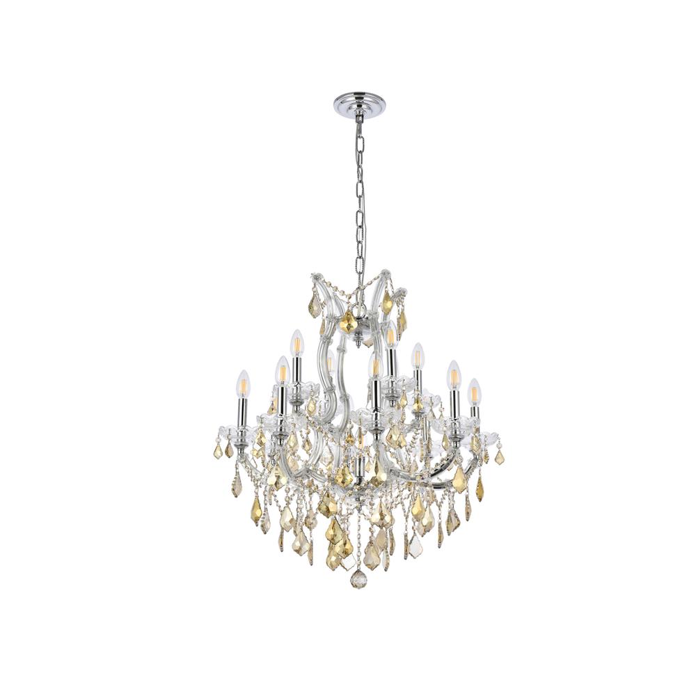 Maria Theresa 13 light Chrome Chandelier Golden Teak (Smoky) Royal Cut Crystal