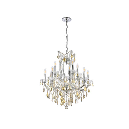 Maria Theresa 13 light Chrome Chandelier Golden Teak (Smoky) Royal Cut Crystal