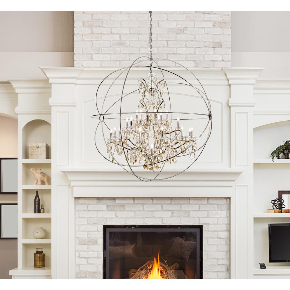 Geneva 25 light polished nickel Chandelier Golden Teak (Smoky) Royal Cut crystal