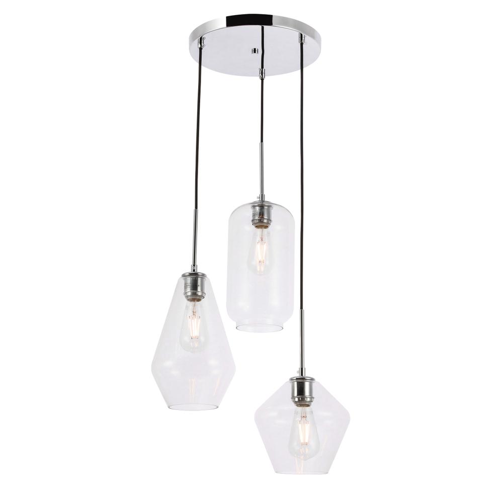 Gene 3 light Chrome and Clear glass pendant