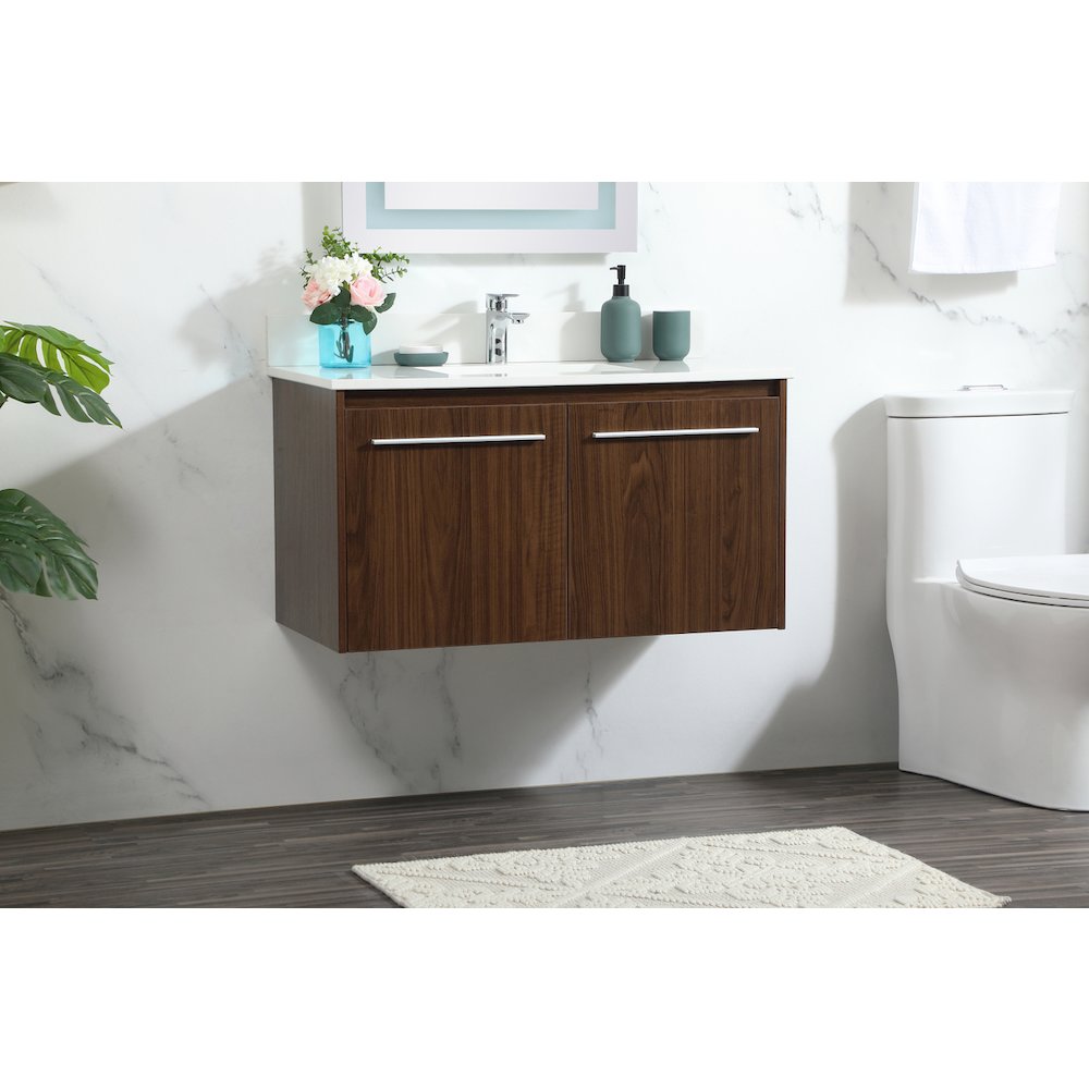 36 Inch Single Bathroom Vanity In Walnut With Backsplash