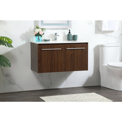 36 Inch Single Bathroom Vanity In Walnut With Backsplash