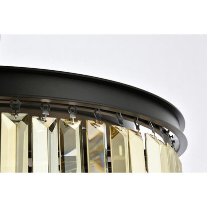 Sydney 8 light Matte Black Flush Mount Golden Teak (Smoky) Royal Cut Crystal
