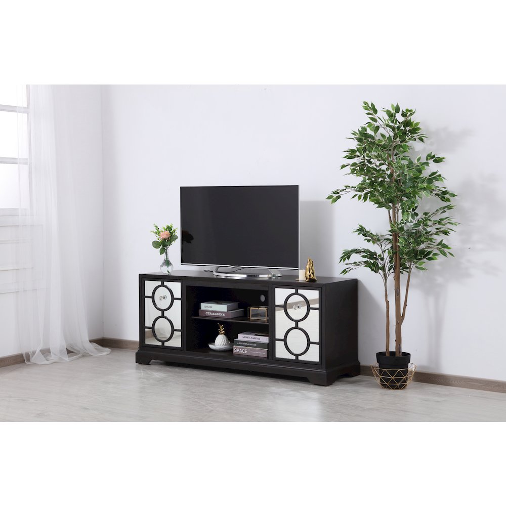 60 In. Mirrored Tv Cabinet Stand In Dark Walnut
