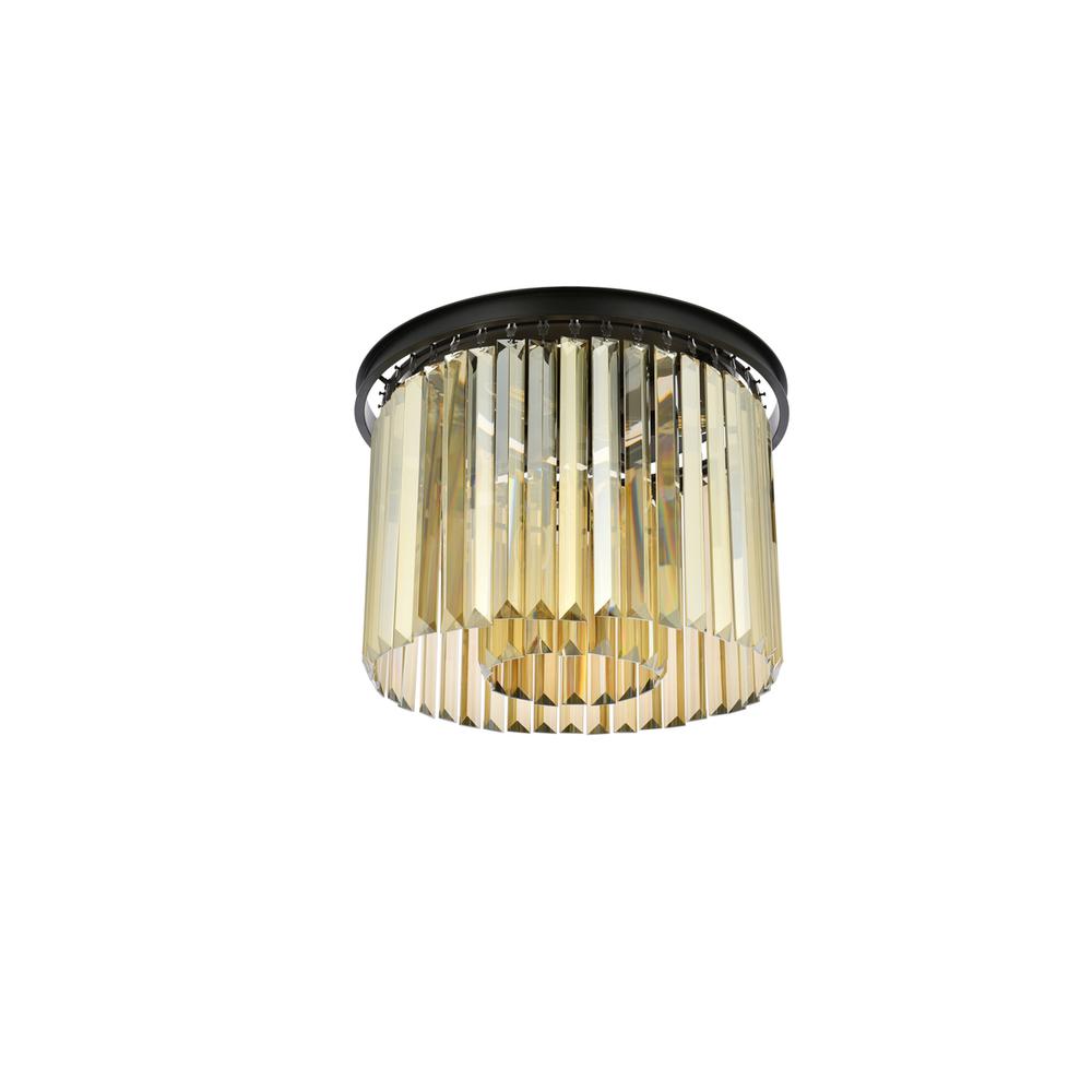 Sydney 6 light Matte Black Flush Mount Golden Teak (Smoky) Royal Cut Crystal