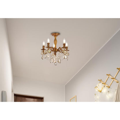 Rosalia 5 light French Gold Flush Mount Golden Teak (Smoky) Royal Cut Crystal