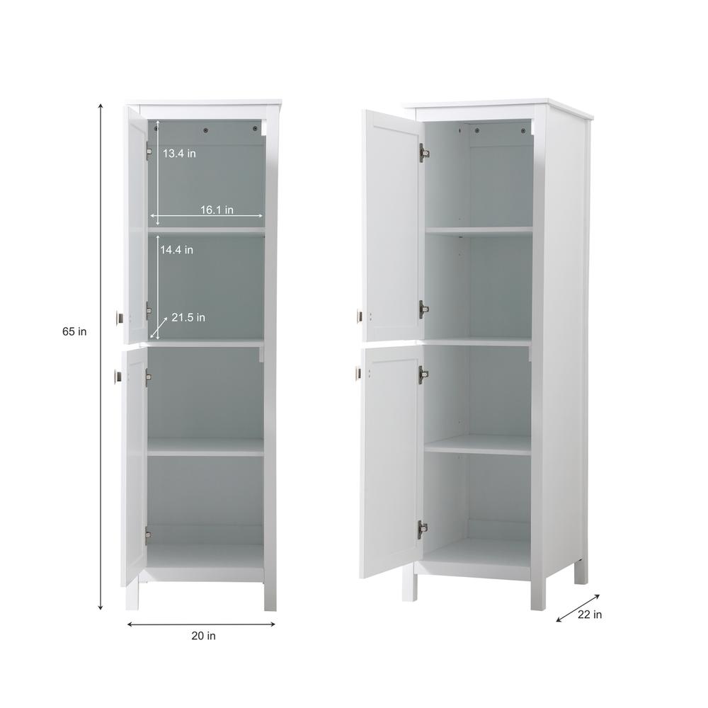 20 Inch Wide Bathroom Linen Storage Freestanding Cabinet In White
