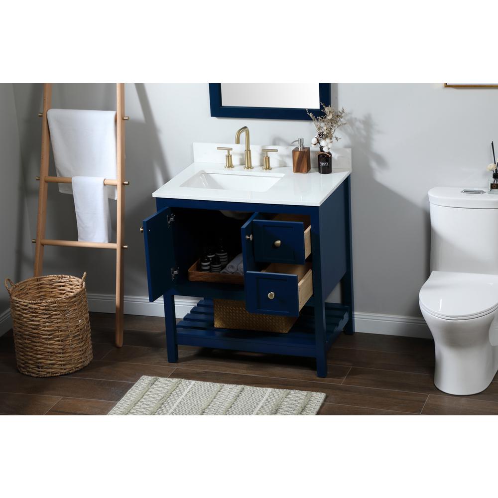 32 inch Single bathroom vanity in blue with backsplash