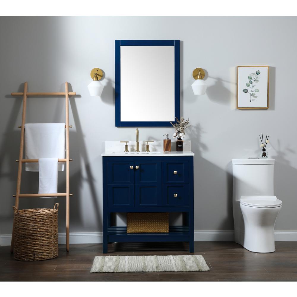 32 inch Single bathroom vanity in blue with backsplash