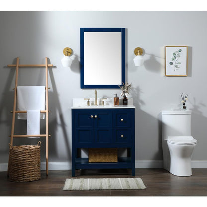 32 inch Single bathroom vanity in blue with backsplash