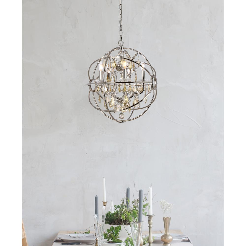Geneva 5 light polished nickel Pendant Golden Teak (Smoky) Royal Cut crystal