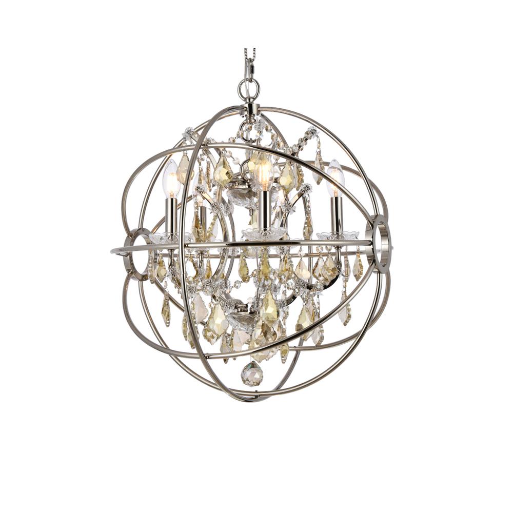 Geneva 5 light polished nickel Pendant Golden Teak (Smoky) Royal Cut crystal