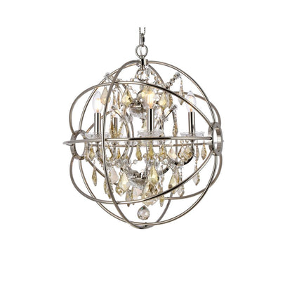 Geneva 5 light polished nickel Pendant Golden Teak (Smoky) Royal Cut crystal