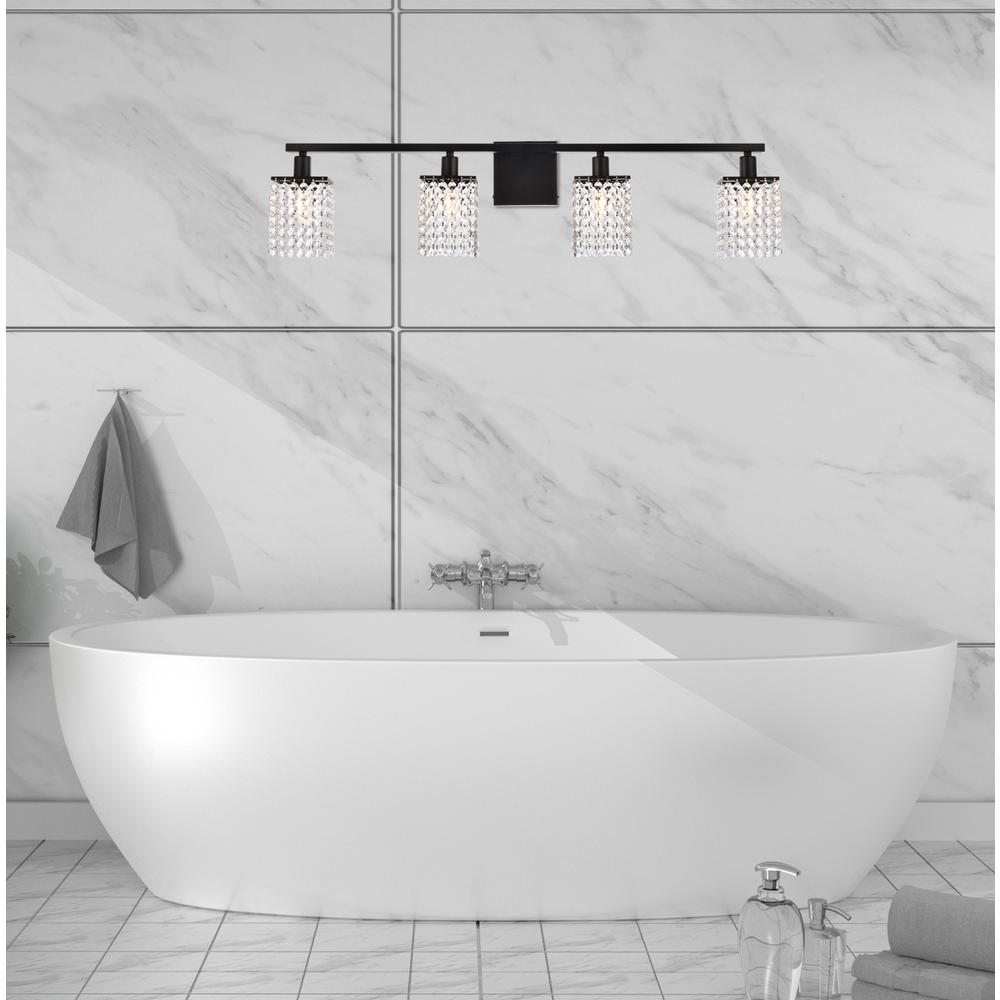 Phineas 4 lights bath sconce in black with clear crystals