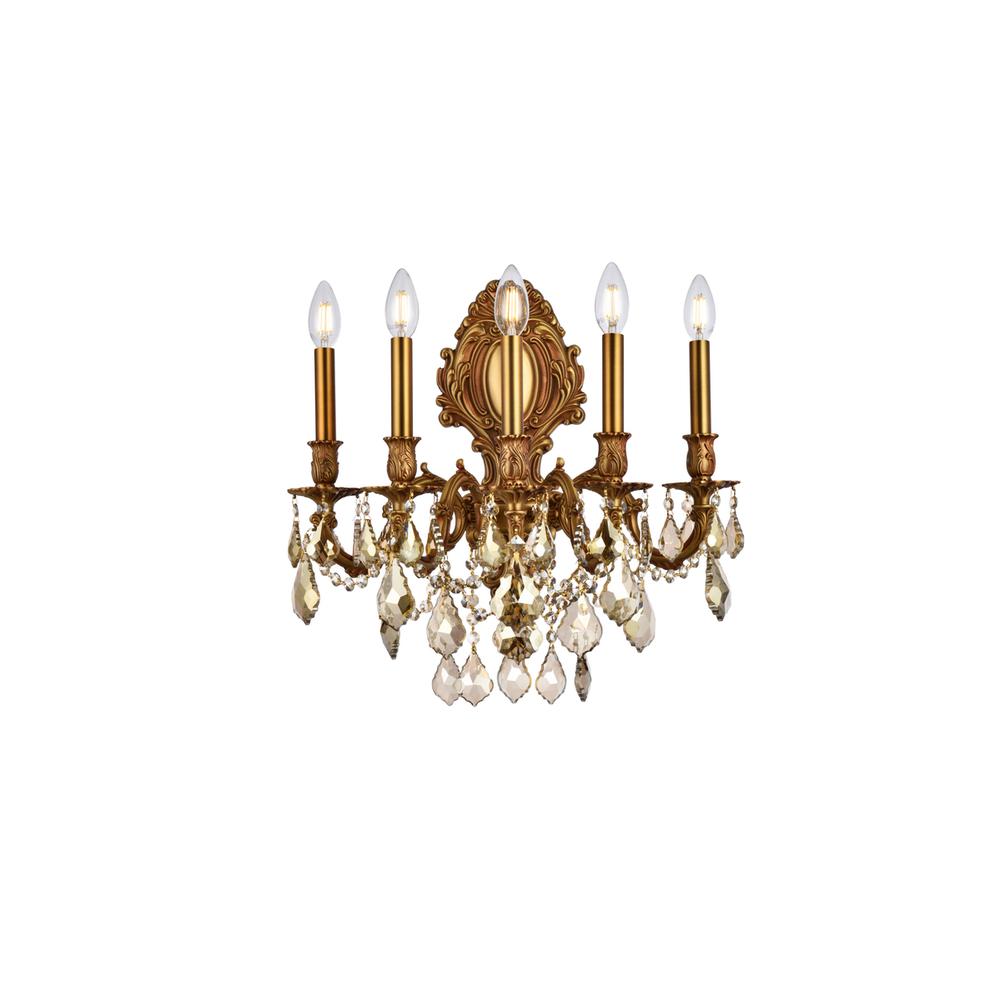 Monarch 5 light French Gold Wall Sconce Golden Teak (Smoky) Royal Cut Crystal