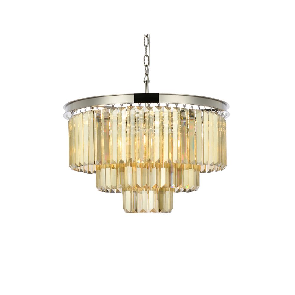 Sydney 9 light polished nickel Chandelier Golden Teak (Smoky) Royal Cut Crystal