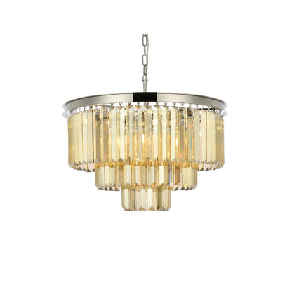 Sydney 9 light polished nickel Chandelier Golden Teak (Smoky) Royal Cut Crystal