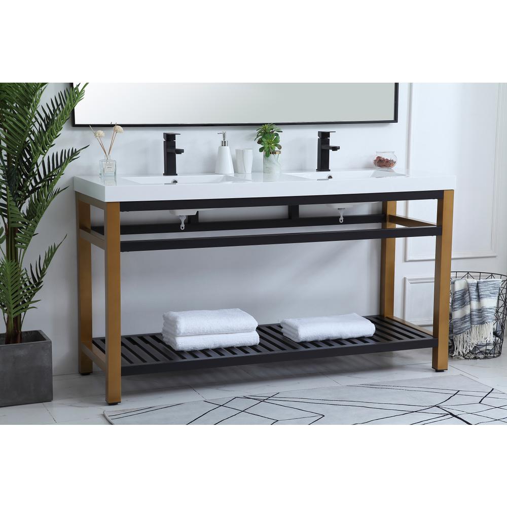 60 inch Double Bathroom Metal Vanity in Golden Black