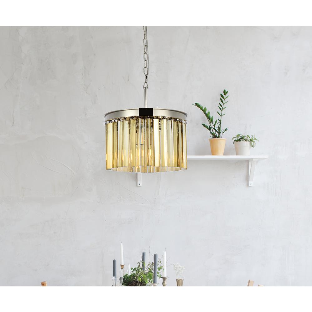 Sydney 3 light polished nickel Pendant Golden Teak (Smoky) Royal Cut Crystal
