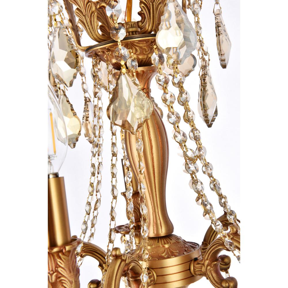 Rosalia 5 light French Gold Pendant Golden Teak (Smoky) Royal Cut Crystal