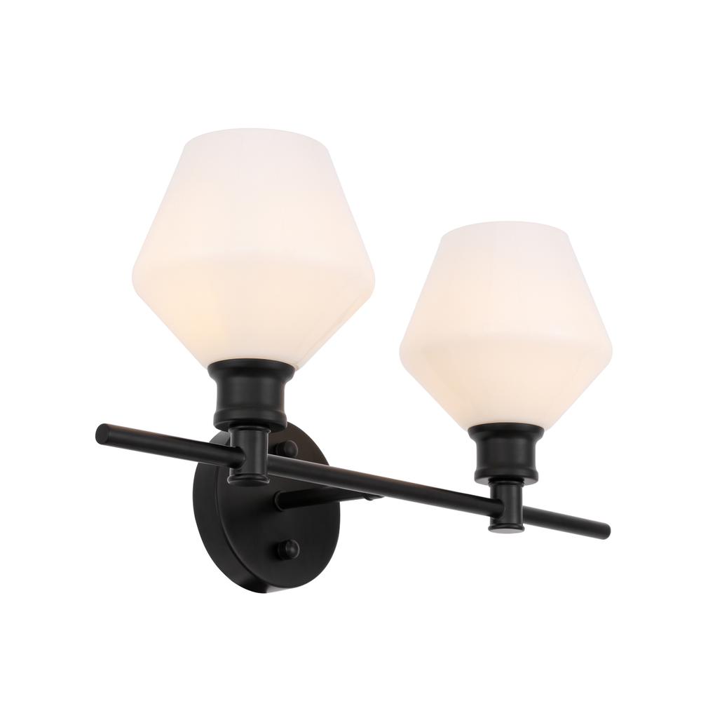 Gene 2 light Black and Frosted white glass Wall sconce