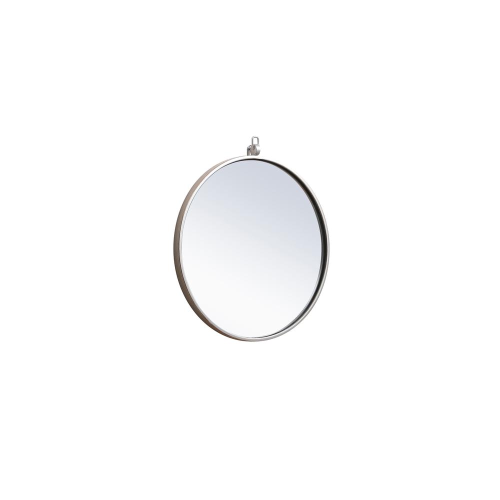 Metal frame round mirror with decorative hook 18 inch in silver