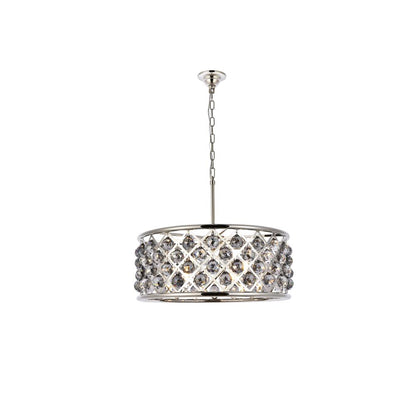 Madison 6 light polished Nickel Chandelier Silver Shade (Grey) Royal Cut Crystal