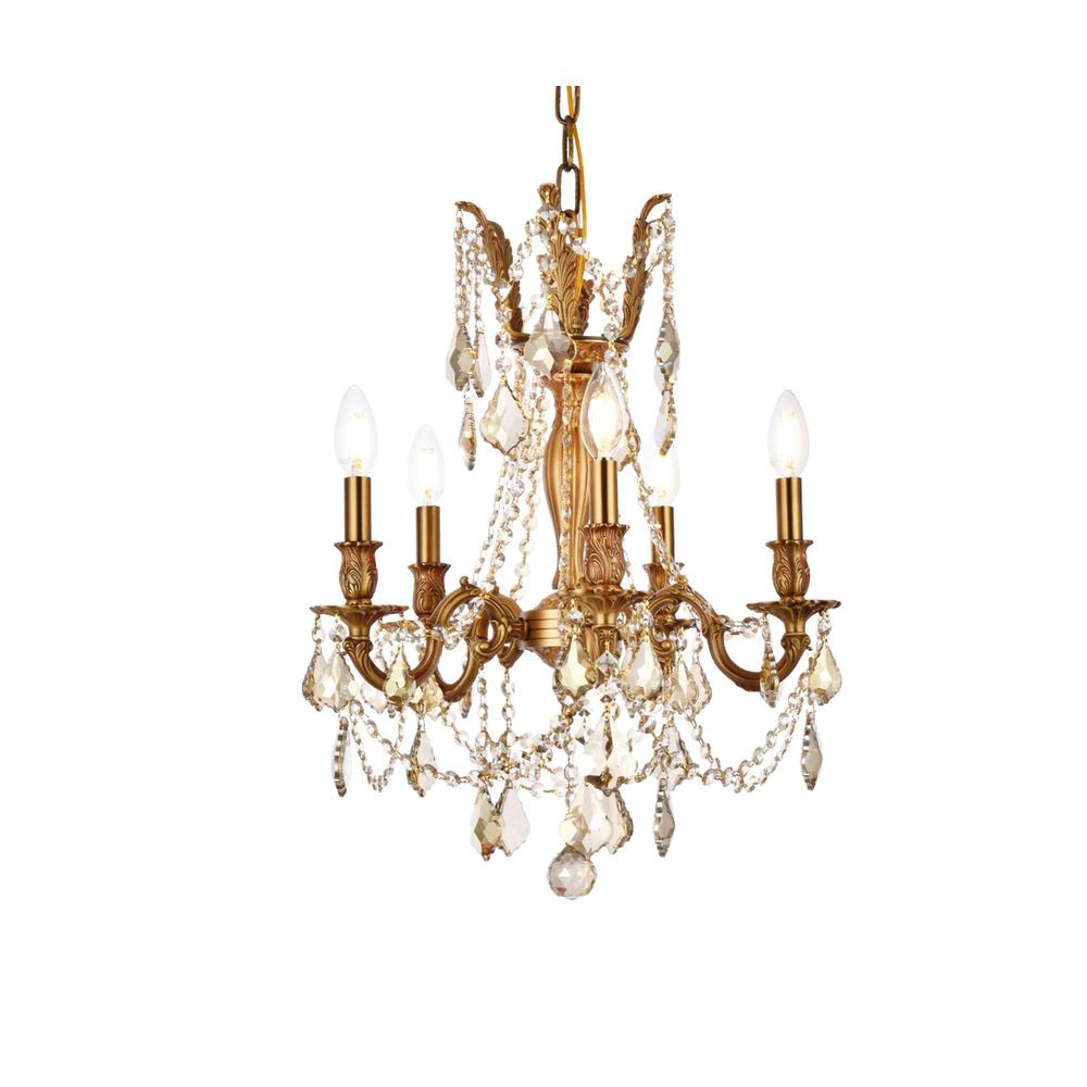 Rosalia 5 light French Gold Pendant Golden Teak (Smoky) Royal Cut Crystal