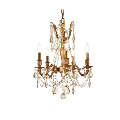 Rosalia 5 light French Gold Pendant Golden Teak (Smoky) Royal Cut Crystal