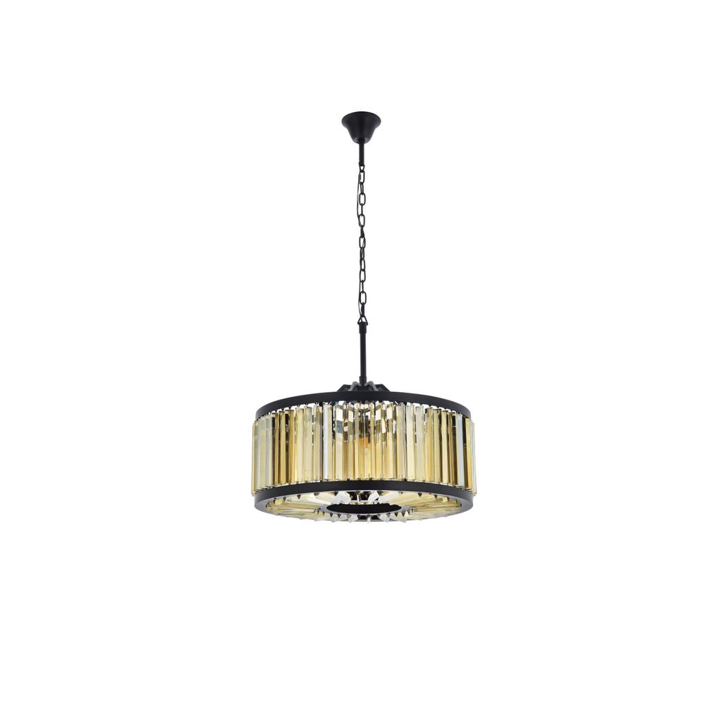 Chelsea 8 light Matte Black Chandelier Golden Teak (Smoky) Royal Cut Crystal