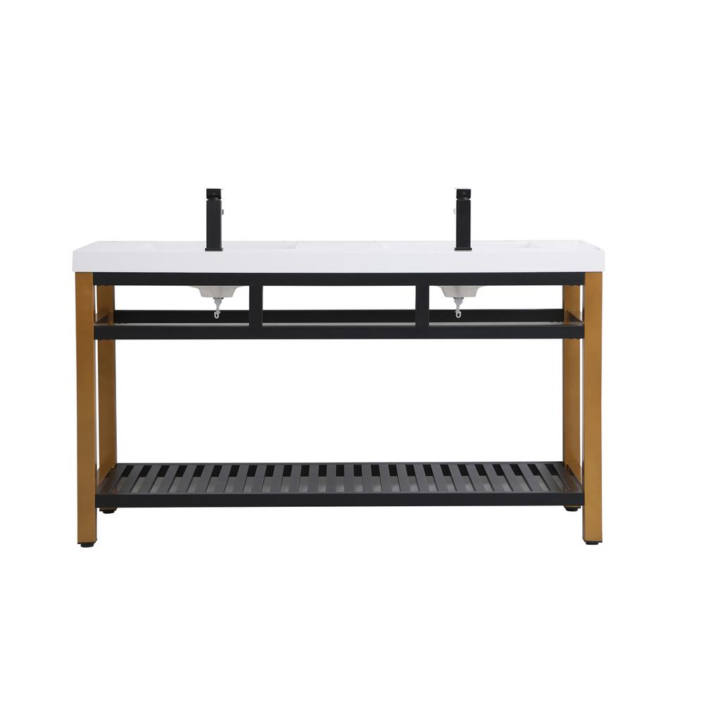 60 inch Double Bathroom Metal Vanity in Golden Black