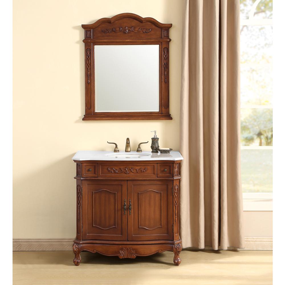 36 inch Single Bathroom vanity in Brown with ivory white engineered marble