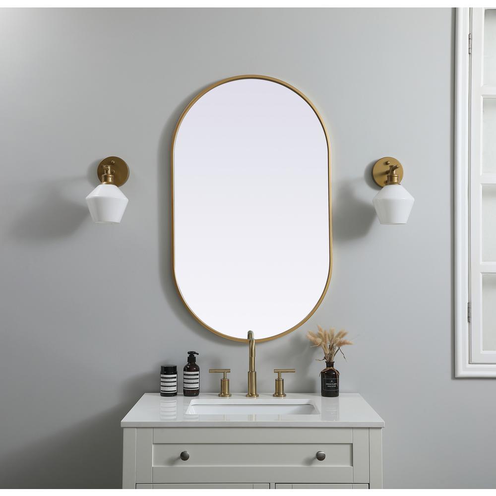 Metal Frame Oval Mirror 24x40 Inch in Brass
