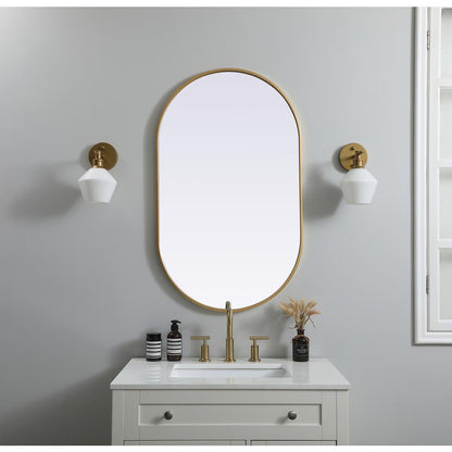 Metal Frame Oval Mirror 24x40 Inch in Brass