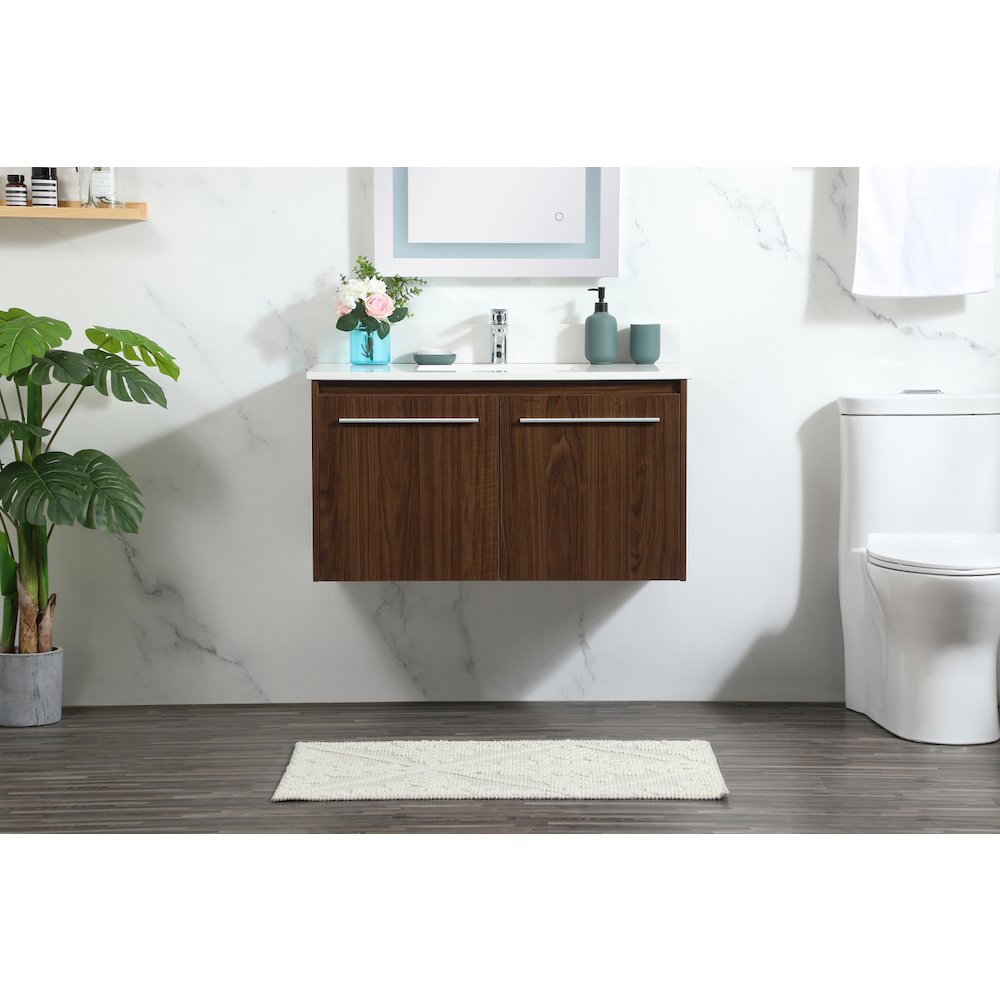 36 Inch Single Bathroom Vanity In Walnut With Backsplash