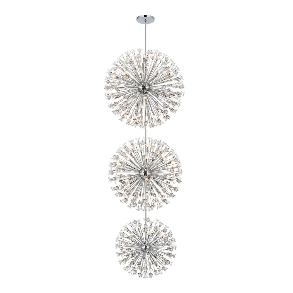 Vera 48 inch three tiers crystal starburst chandelier in chrome