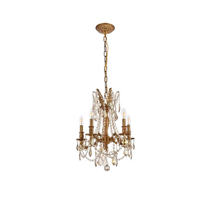 Rosalia 5 light French Gold Pendant Golden Teak (Smoky) Royal Cut Crystal