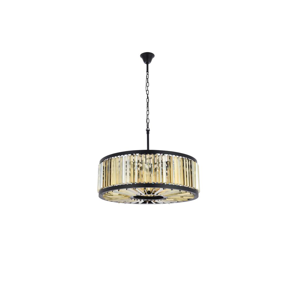 Chelsea 10 light Matte Black Chandelier Golden Teak (Smoky) Royal Cut Crystal