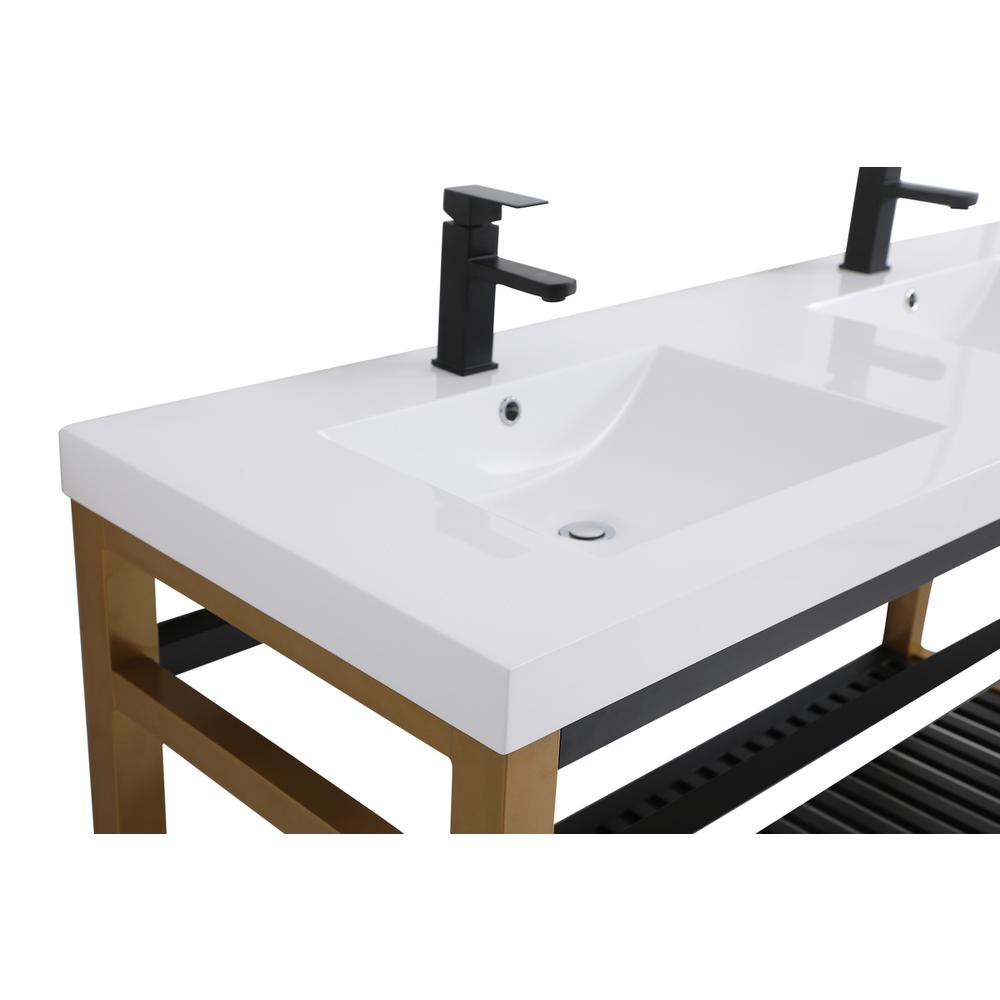 60 inch Double Bathroom Metal Vanity in Golden Black