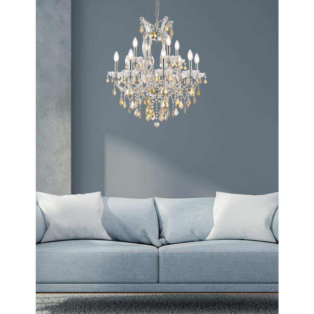 Maria Theresa 13 light Chrome Chandelier Golden Teak (Smoky) Royal Cut Crystal