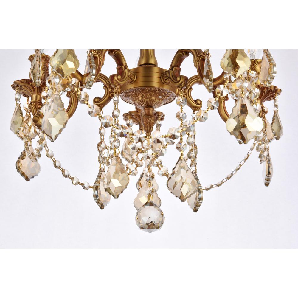 Rosalia 5 light French Gold Flush Mount Golden Teak (Smoky) Royal Cut Crystal