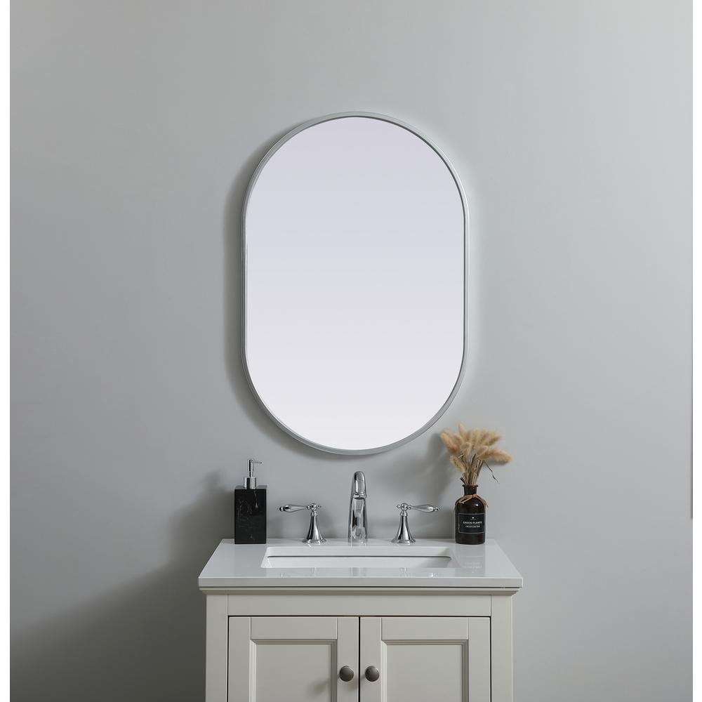 Metal Frame Oval Mirror 20x30 Inch in Silver