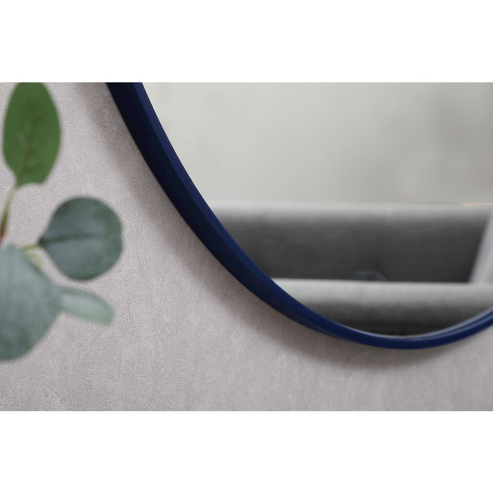 Metal Frame Round Mirror With Decorative Hook 42 Inch Blue