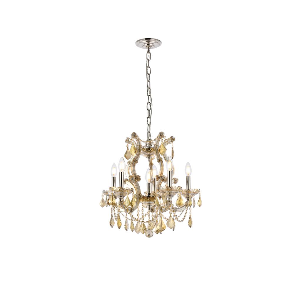 Maria Theresa 6 light Gold Pendant Golden Teak (Smoky) Royal Cut Crystal