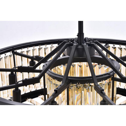 Chelsea 10 light Matte Black Chandelier Golden Teak (Smoky) Royal Cut Crystal
