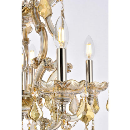 Maria Theresa 6 light Gold Pendant Golden Teak (Smoky) Royal Cut Crystal